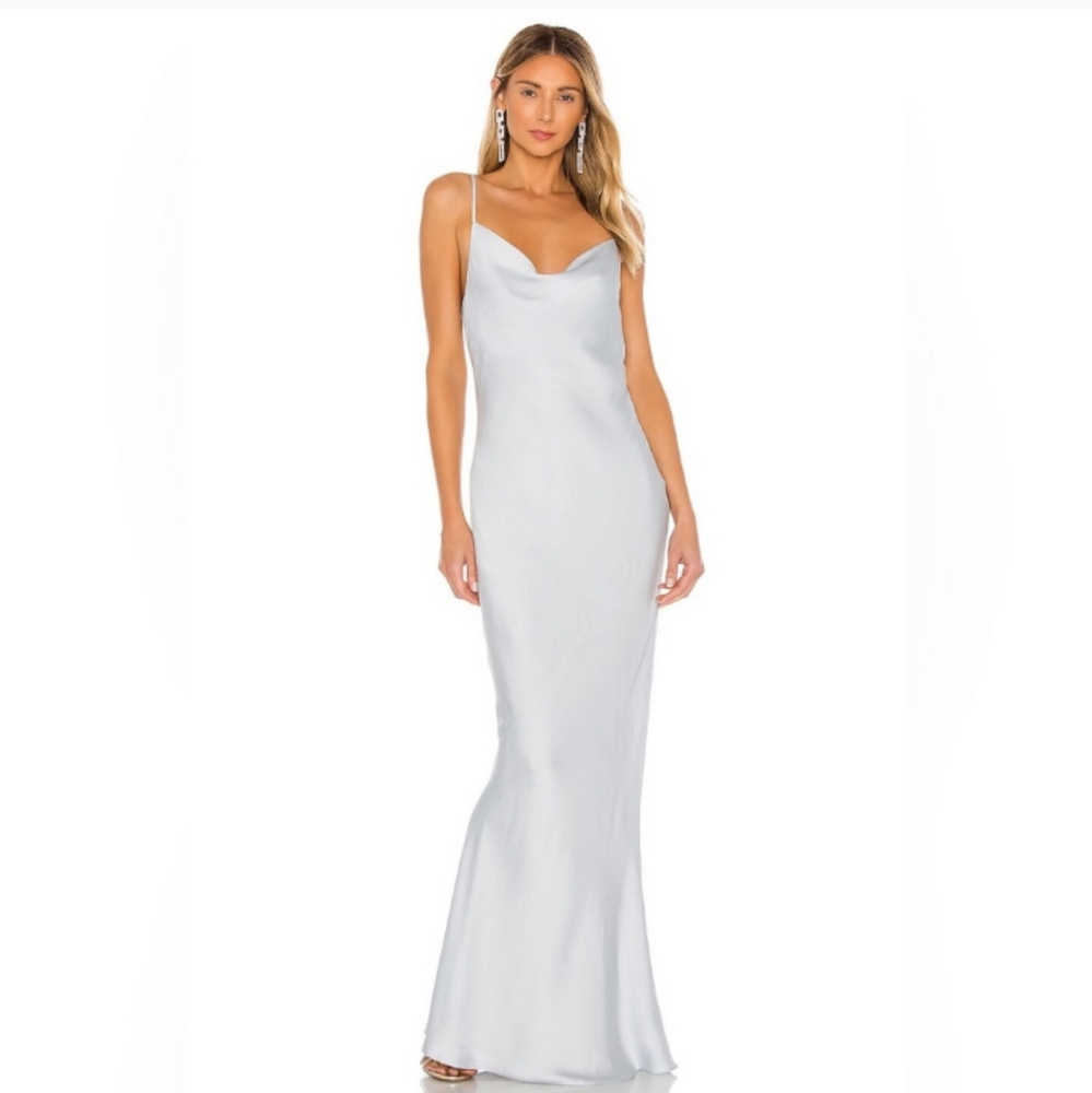 Shona Joy Lux Bias Cowl Neck Slip Dress In Cloud Blue 10